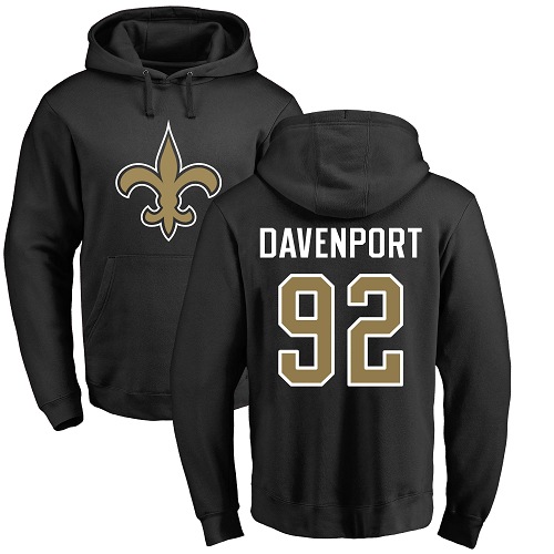 Men New Orleans Saints Black Marcus Davenport Name and Number Logo NFL Football #92 Pullover Hoodie Sweatshirts->new orleans saints->NFL Jersey
